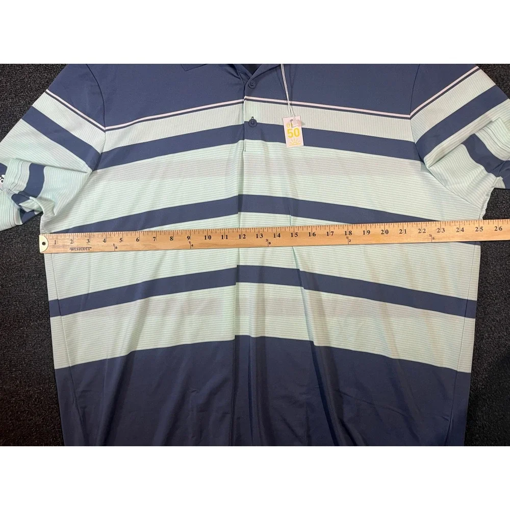 Adidas‎ Golf Mens Ultimate Wrap Polo Shirt Blue Mint Striped 2XL New